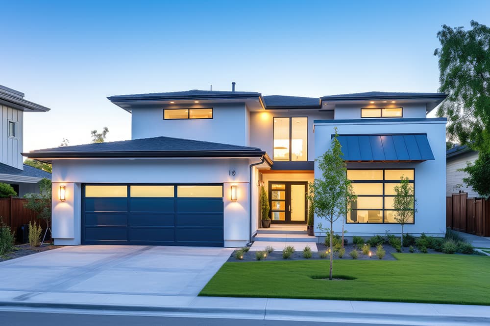 Contemporary home at night